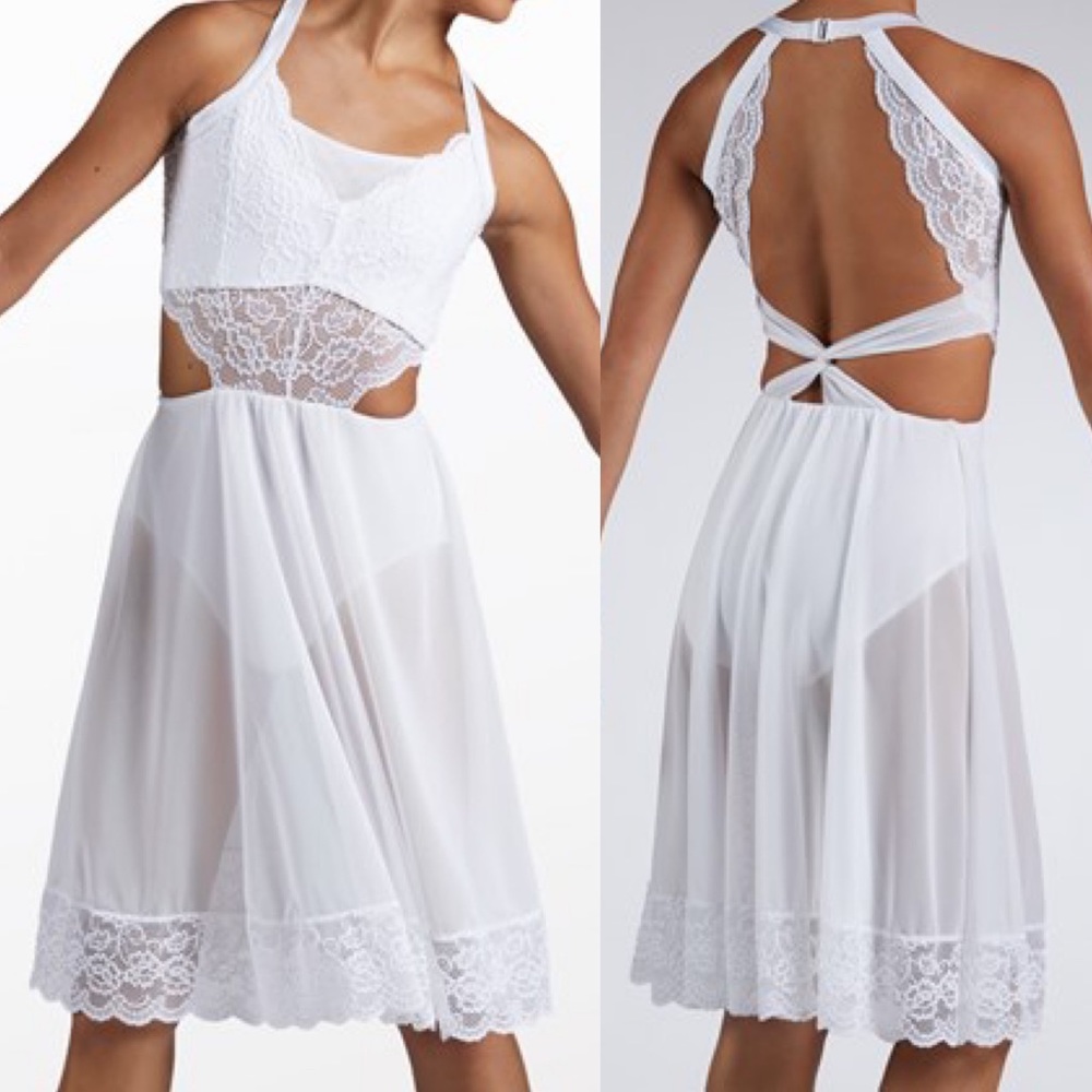 WEISSMAN Elite Dance white lyrical maxi lace slip dress Jealous D11787 adult XLA